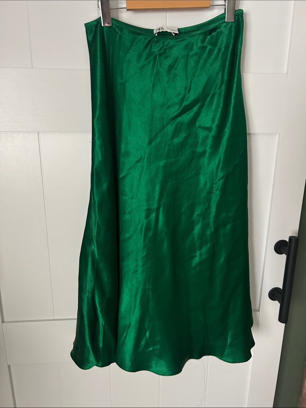 Zara Emerald Green Satin Midi Skirt